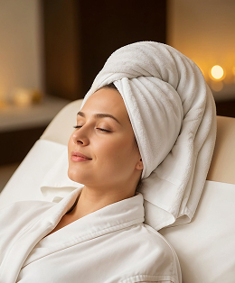 Guest relaxing after a skin treatment